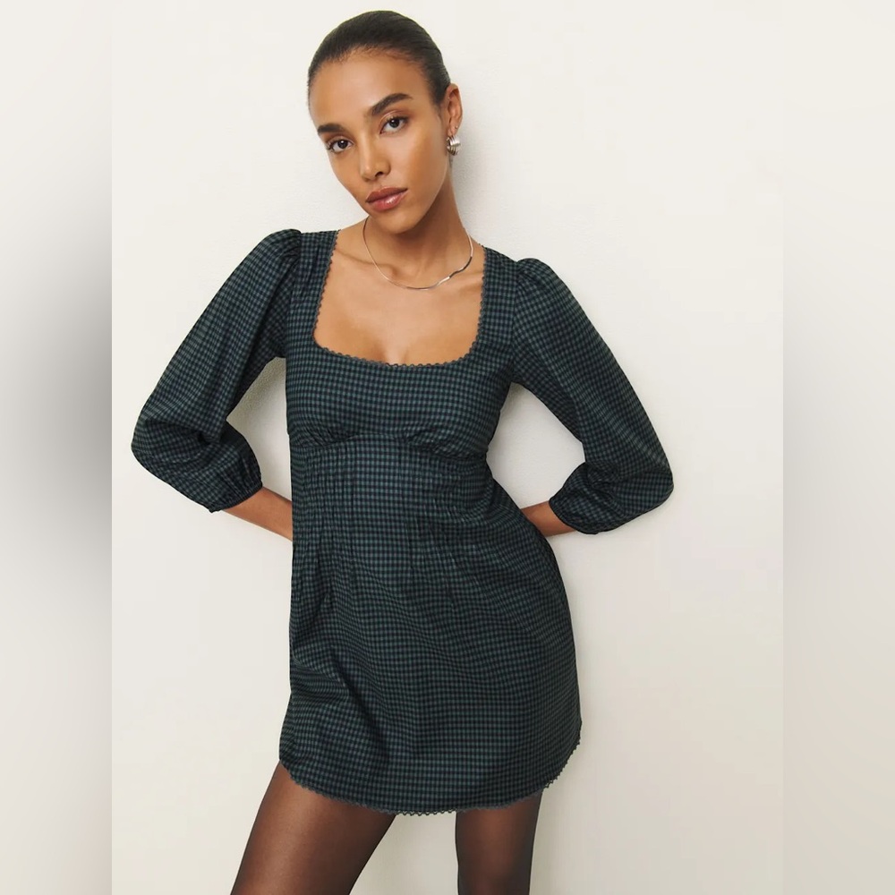 Reformation Miara Dress Dark Check. Brand new without tags,  never worn.